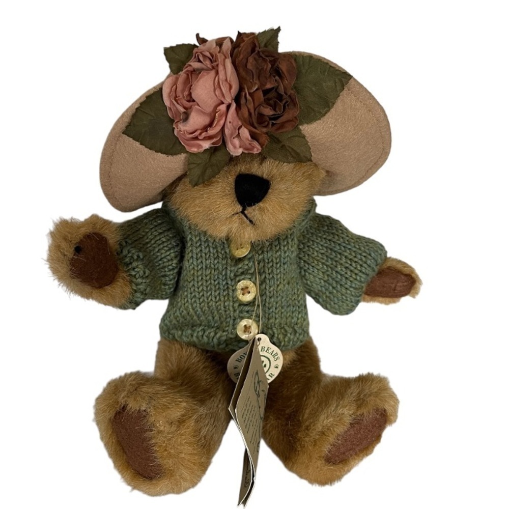 Boyd’s Bears Mrs. Trumball Jointed Plush Bear with Green Cardigan & Tan Hat